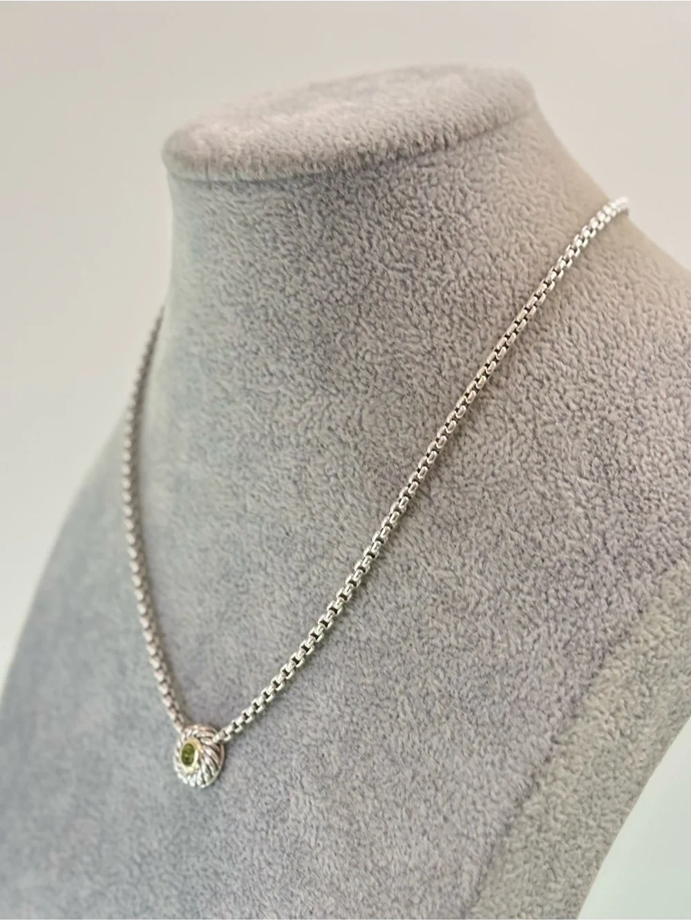 David Yurman 925 & 14k Gold Cookie Cable Necklace with Peridot 16